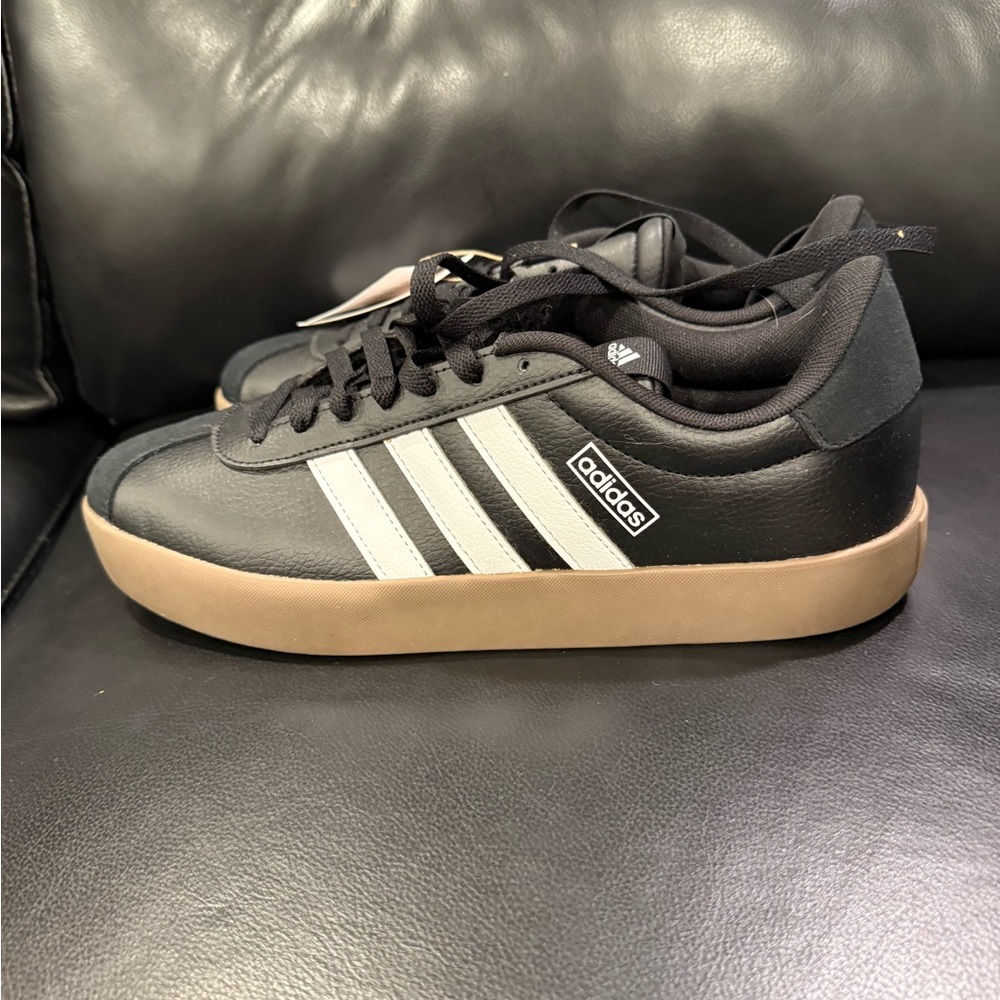 Adidas Black and White Shoes with Tan Sole